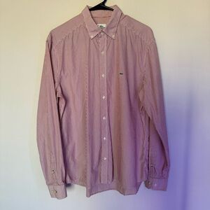 Lacoste Men's Button Down Red Striped Shirt Size 42 Slim Fit